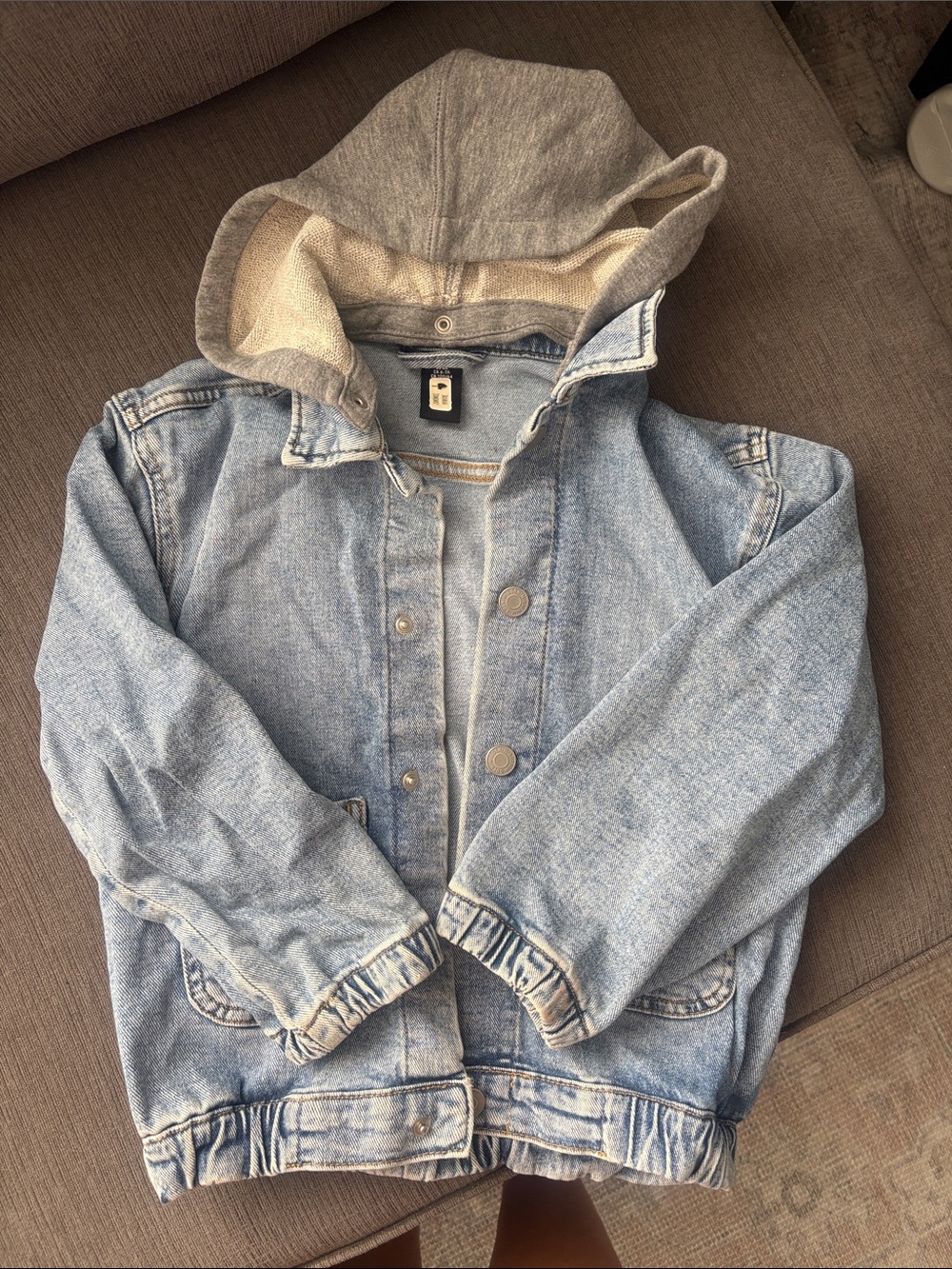 H&M Light Blue Denim Jacket with Gray Hood